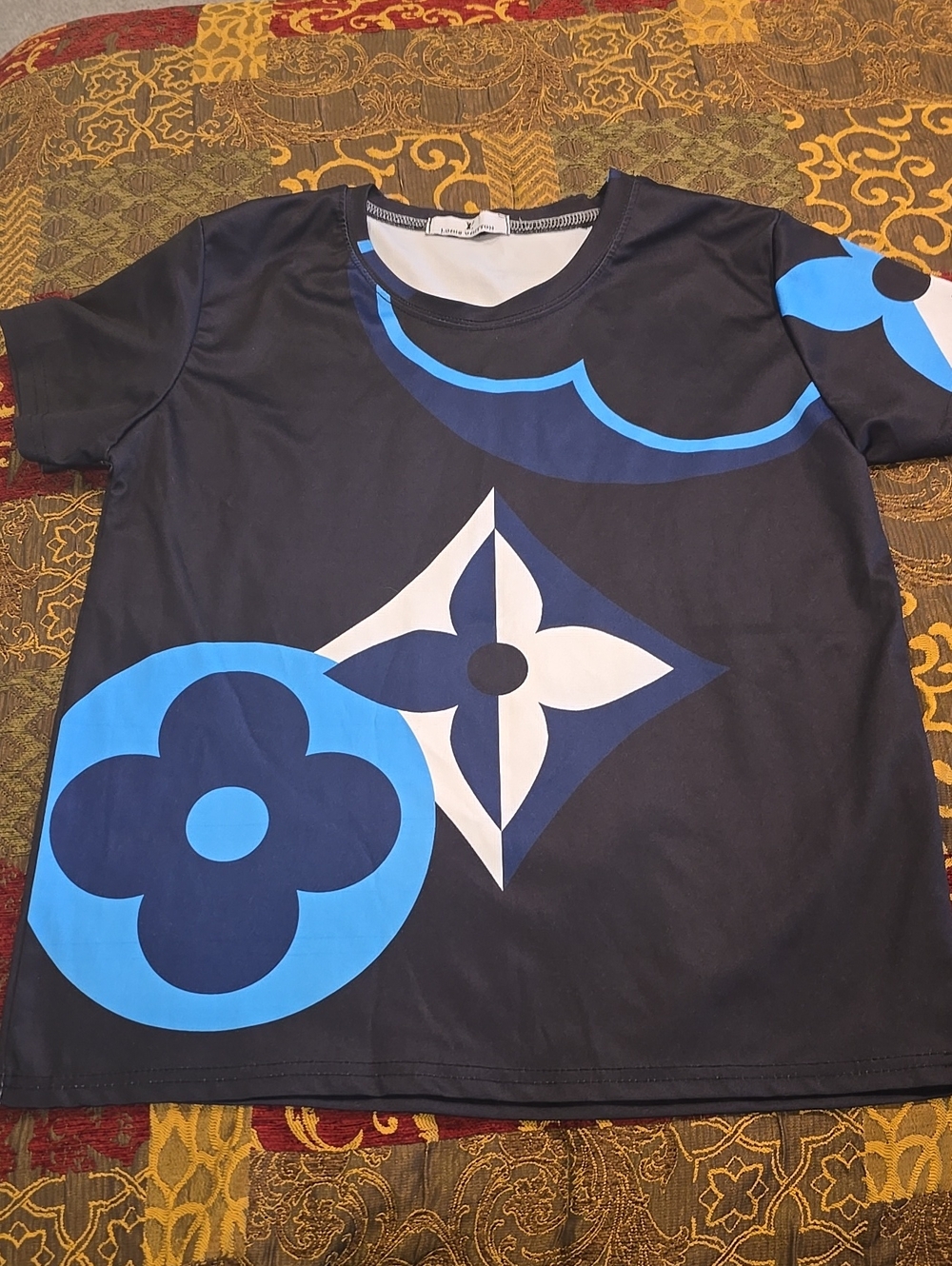 LV Graphic Iconic Pattern Tee with Light Blue Accents